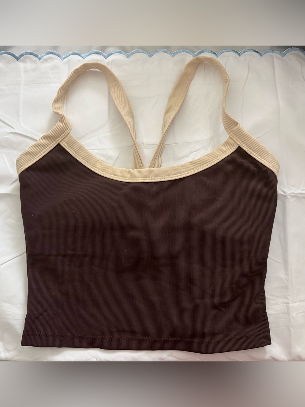 Wilo The Label Chocolate Top Built in Sports Bra Ribbed Racerback Crop NWOT